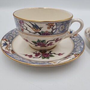 Vintage Lenox Ming Birds Tea Cup & Saucer Set Cherry Blossom Porcelain